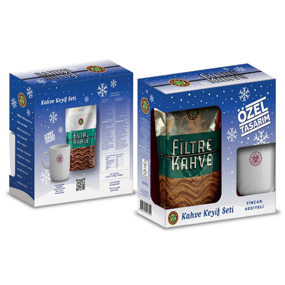 KAHVE DÜNYASI FILTRE KAHVE SETI 500GR FİNCAN HEDIY